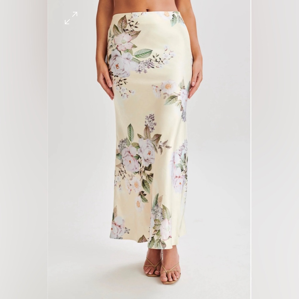 Meshki Floral Satin Midi Skirt